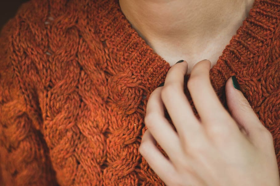 woman, wearing, brown, sweater, clothing, jacket, people, girl, hand, neck