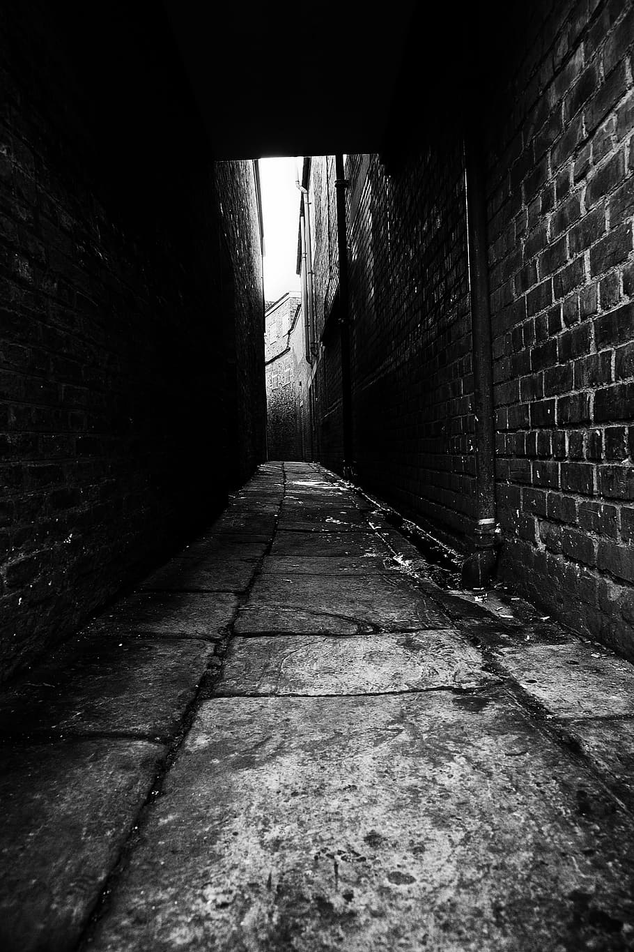 brown bricks wall, abandon, alley, architecture, black, city, corridor, dark, derelict, empty