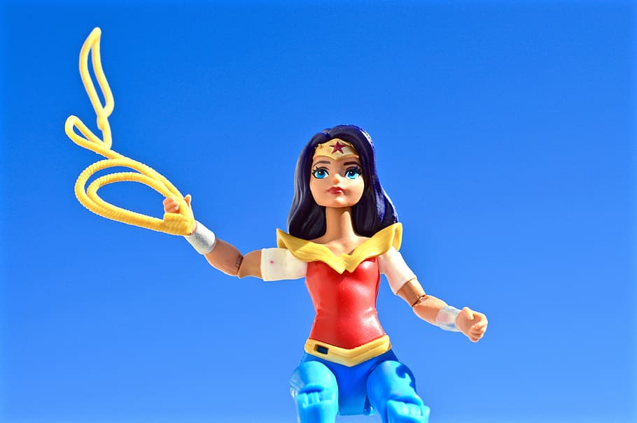 wonder-woman action figure, wonder woman, superhero, lasso, female, strong, strength, powerful, comic, action figure