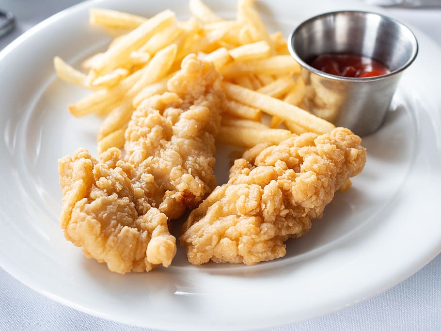 chicken tenders, fried, french fries, lunch, meal, delicious, eat, tasty, meat, food