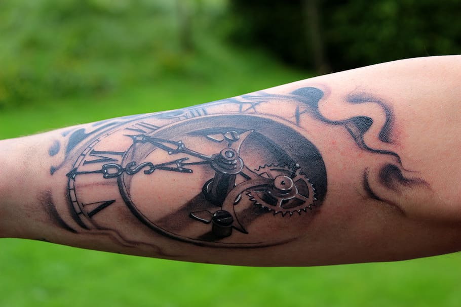 tattoo, forearm, drawing, symbol, ink, skin, clock, dial, pointer, gear |  Pxfuel