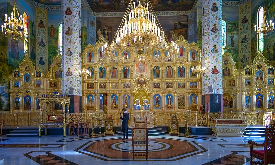 tamassos bishop, russian church, icon screen, golden, interior, architecture, religion, orthodox, episkopeio, cyprus