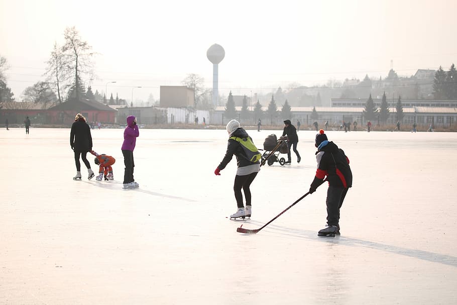 skating, hockey, winter sport, ice, pond, frozen, cold temperature, winter, sport, snow