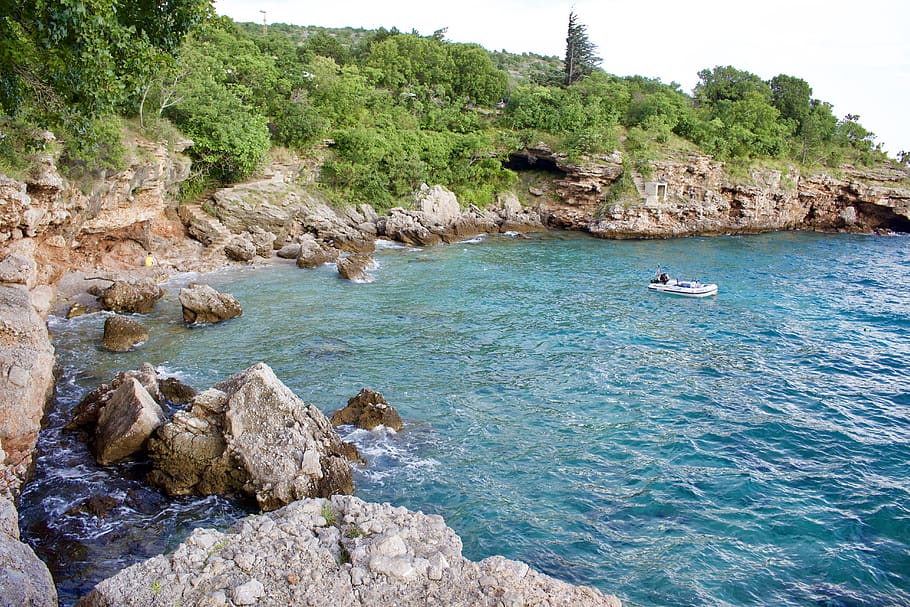 sea, rocks, croatia, trip, costa, summer, holiday, cliffs, water, nature