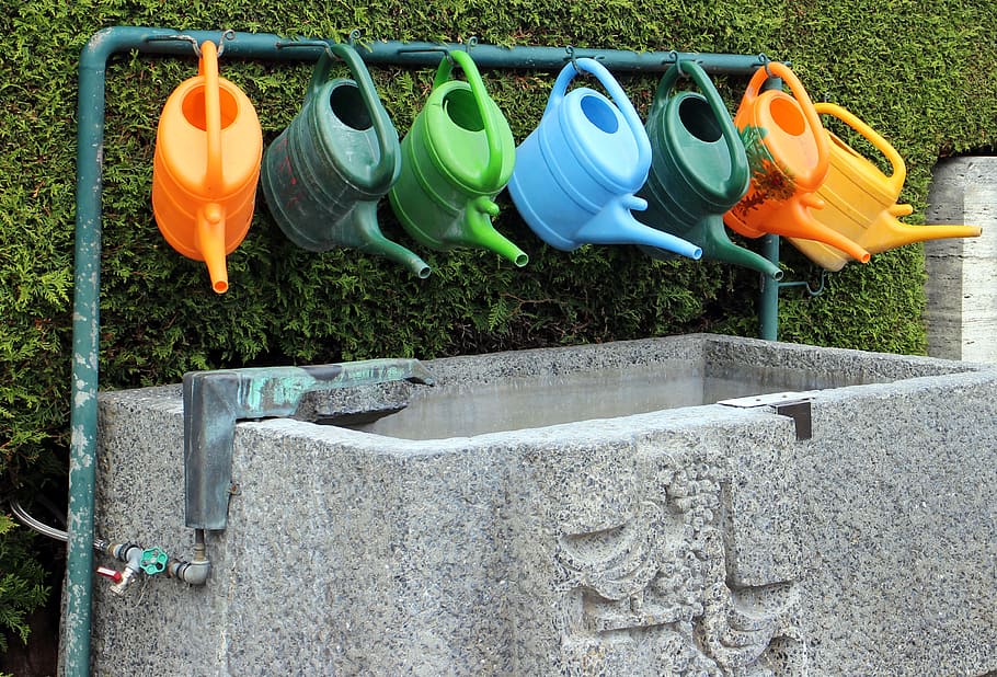 assorted-color, watering, cans, hung, water pipeline, Watering Can, Casting, Irrigation, water, garden