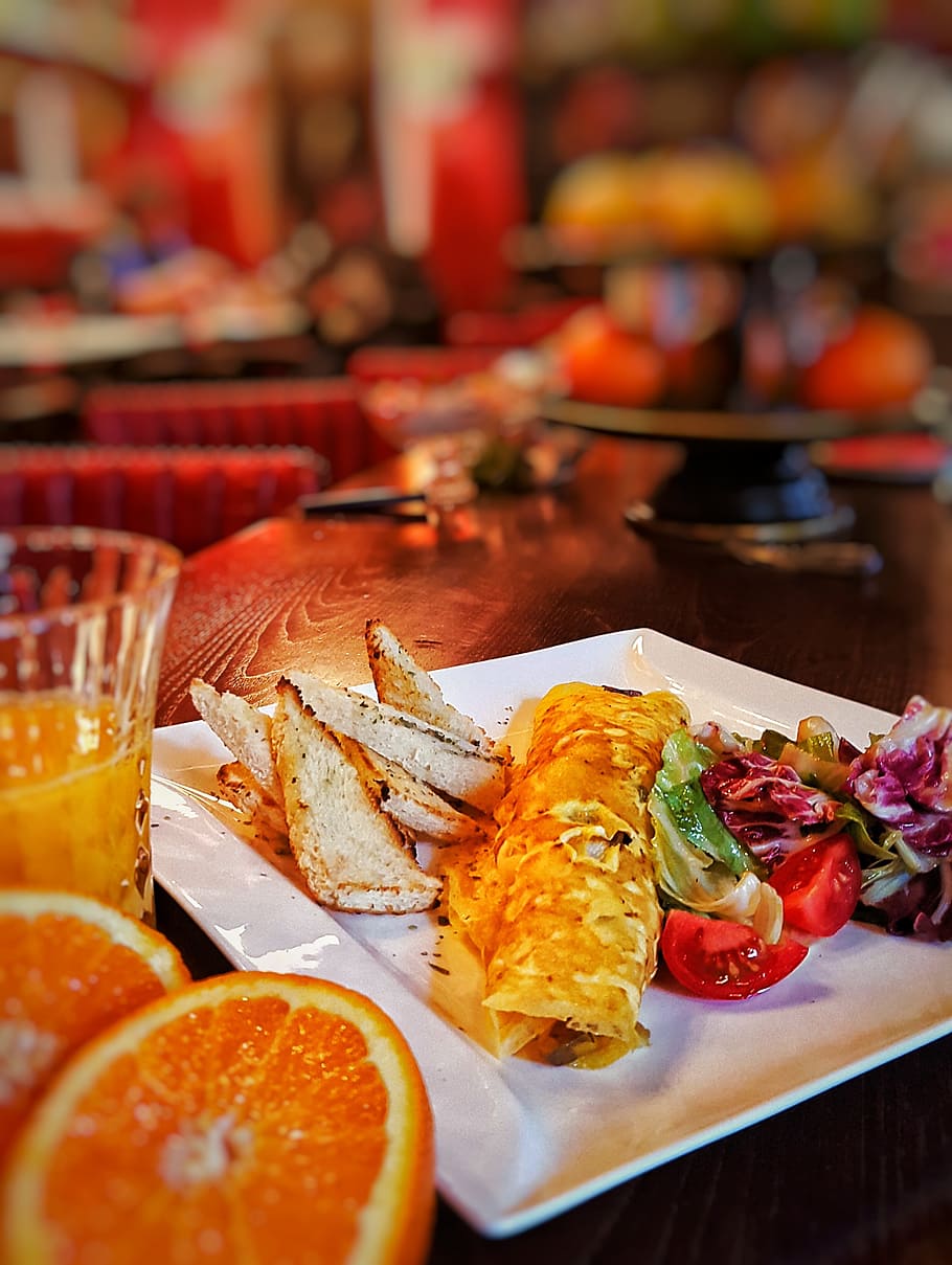 Omelet, Orange, Breakfast, food, food and drink, fruit, healthy eating, table, ready-to-eat, plate