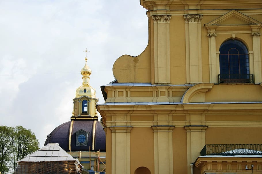 catedral, russo, igreja, ortodoxo, construção, amarelo, arquitetura, janela, arco, curvas