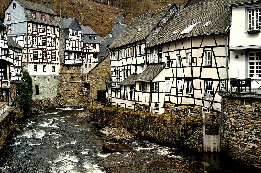 monschau, half-timbered houses, timber-framed, half-timbered house, architecture, house, old, built structure, building, building exterior