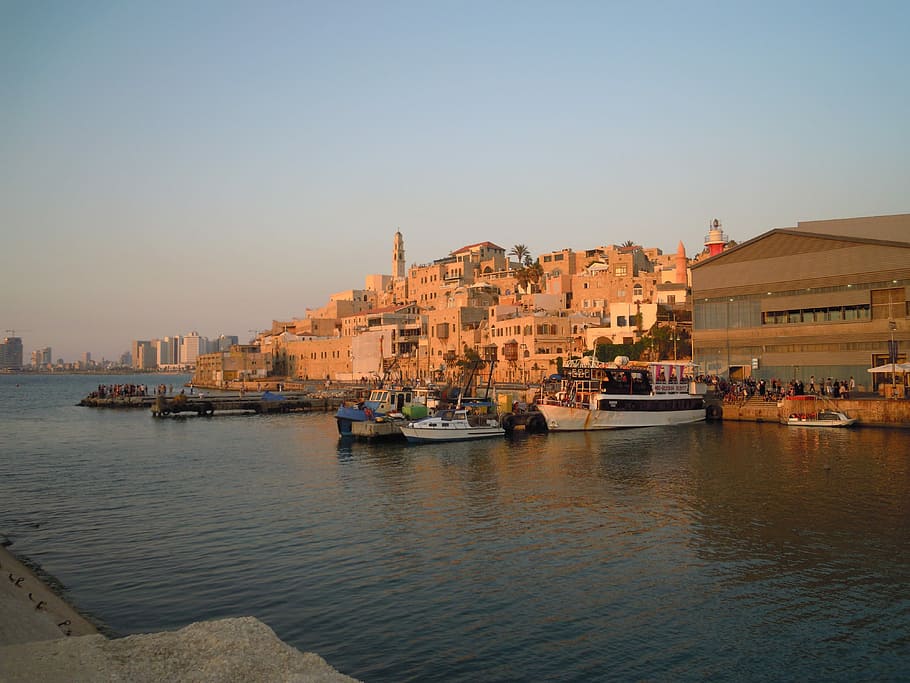 Jaffa, City By The Sea, Israel, kapal laut, air, sungai, di luar rumah, bangunan buatan, kota, arsitektur