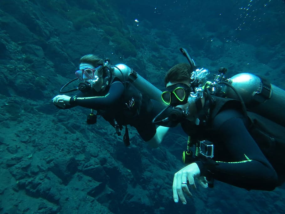 Diving, Blue Lagoon, Beautiful, scuba diving, underwater, aqualung - diving equipment, adventure, undersea, two people, sea