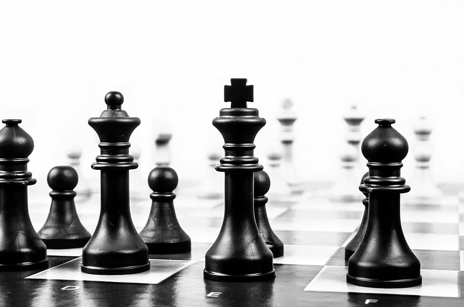 negro, pieza de ajedrez, conjunto, ajedrez, estrategia, liderazgo, juego, peón, humano, éxito