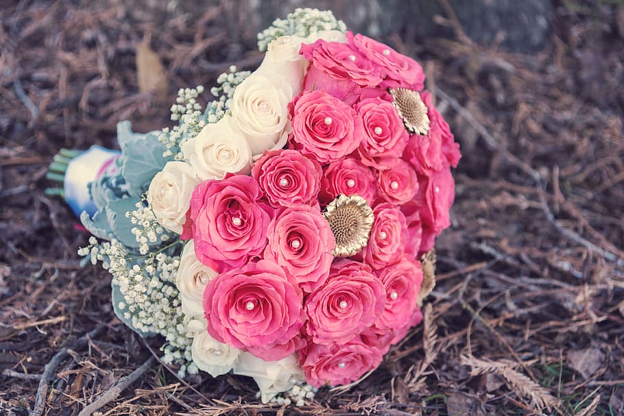 bouquet, red, roses, flower, wedding, rose, wedding flowers, love, bride, white