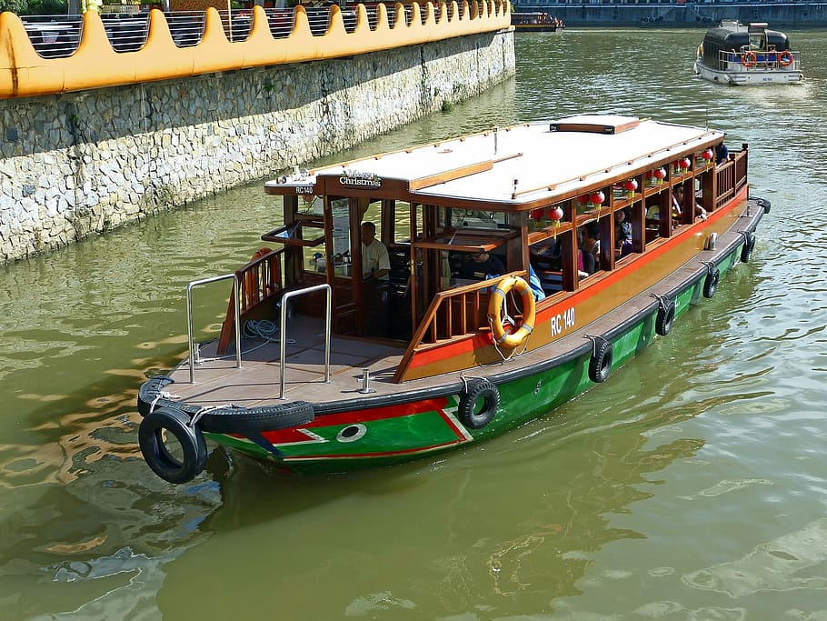 green, brown, barge, daytime, nautical Vessel, transportation, cultures, water, asia, travel