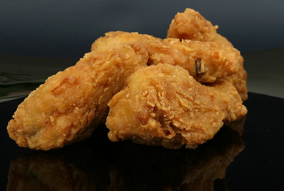 closeup, fried, chicken, batter, breast, calories, cholesterol, colorful, cooked, crispy
