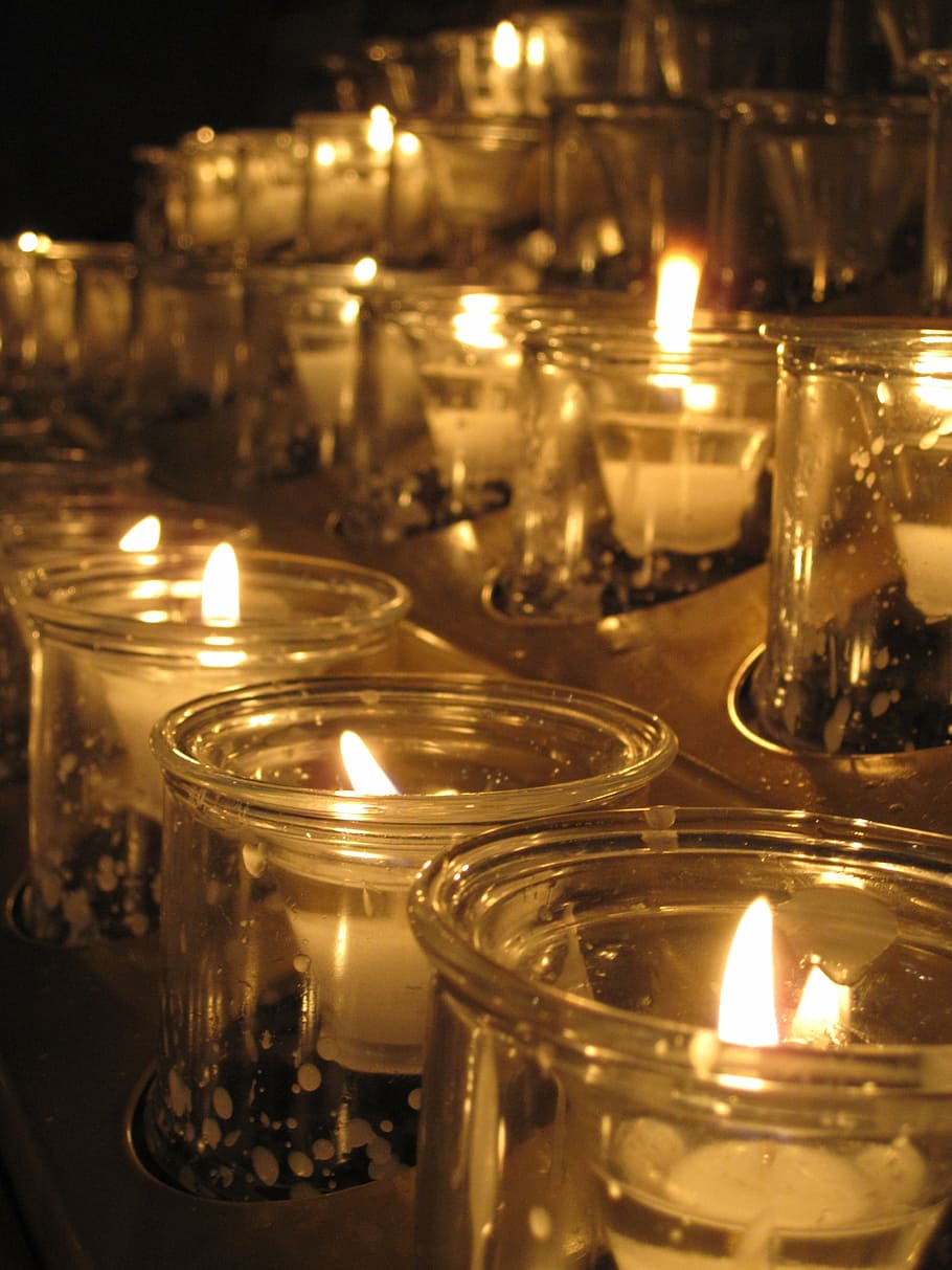 candles, church, lights, fire, heat, christmas, night, flame, advent, sacrificial lights