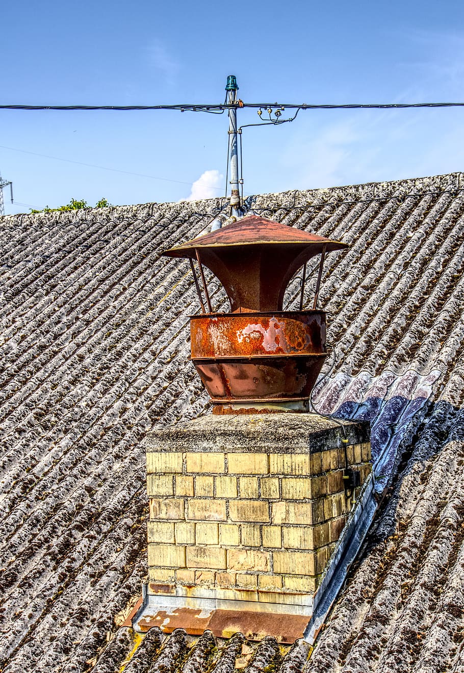 chimney, fireplace, iron, stainless, old, roof, brick, roofs, chimney cover, sky