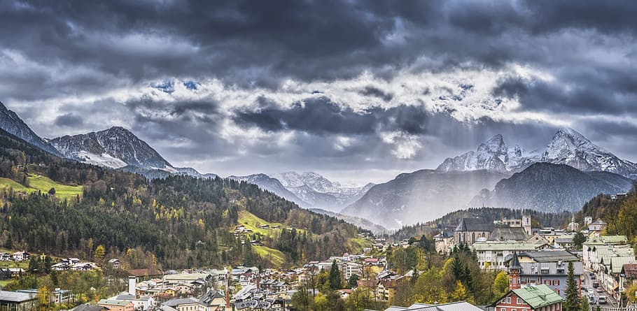 green, trees, mountain, daytime, berchtesgaden, alpine, watzmann, berchtesgaden national park, berchtesgaden alps, view