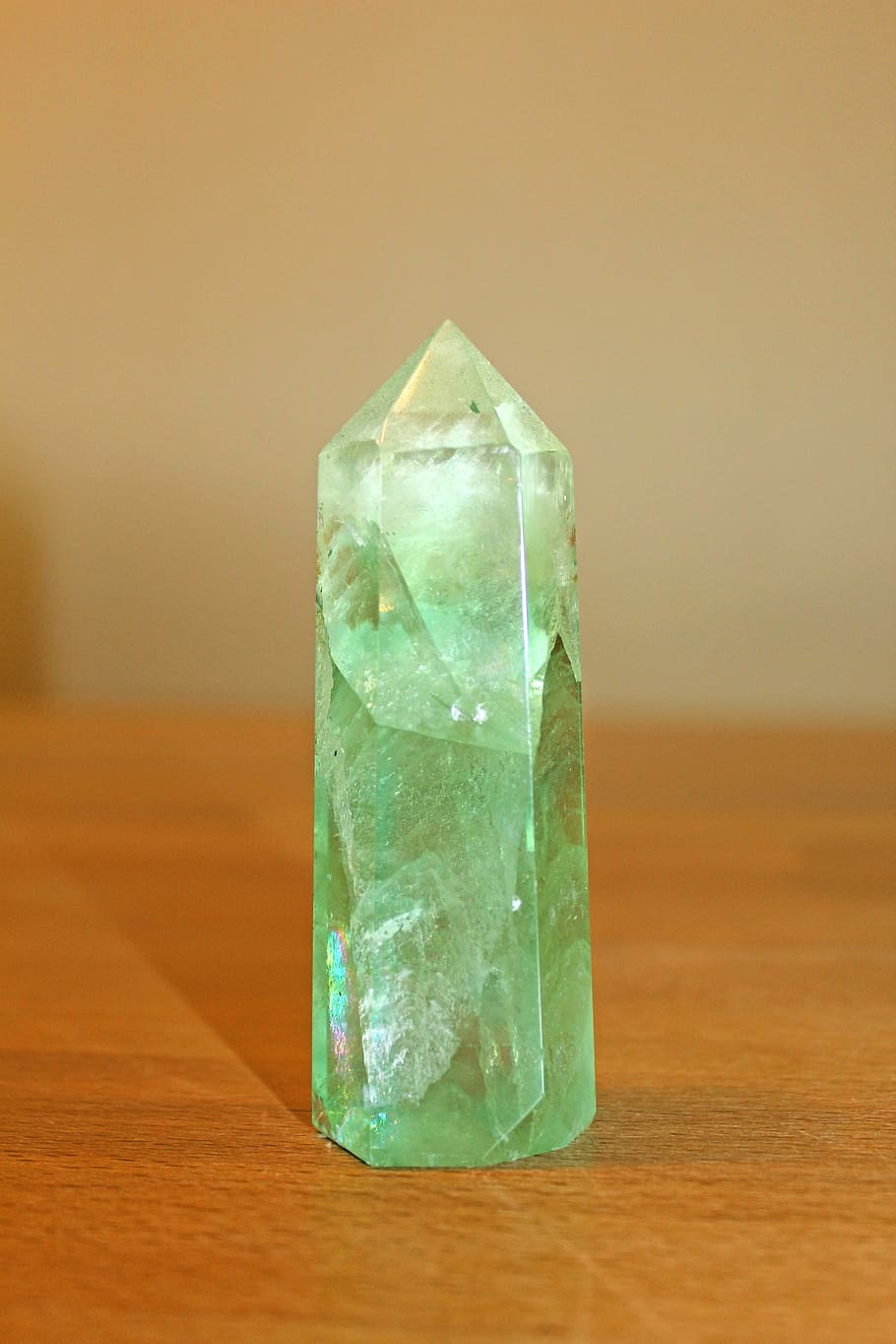 green, stone, brown, wooden, board, fluorite, gem, healing stone, crystal, shimmer