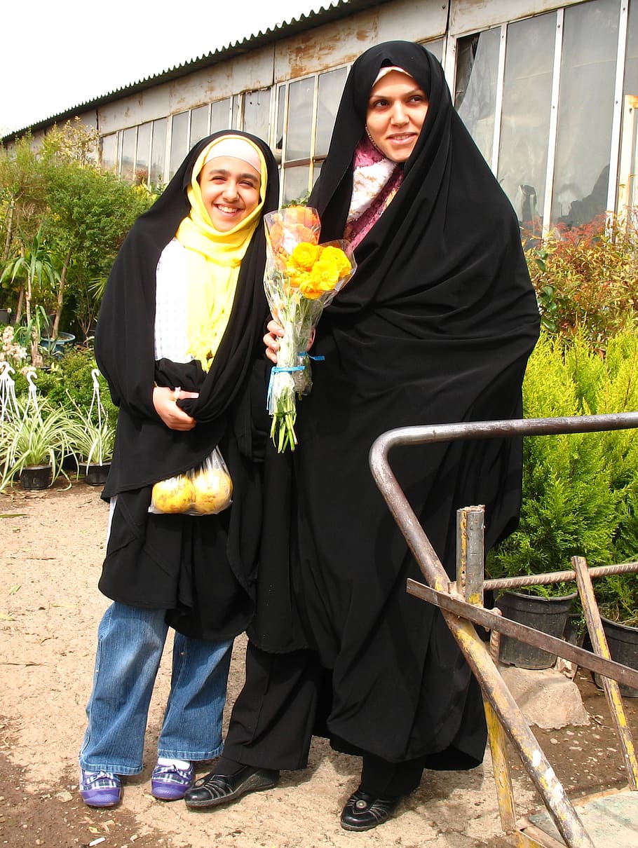 mother, daughter, spring, flower, smiling, joy, islam, middle Eastern Ethnicity, women, hijab