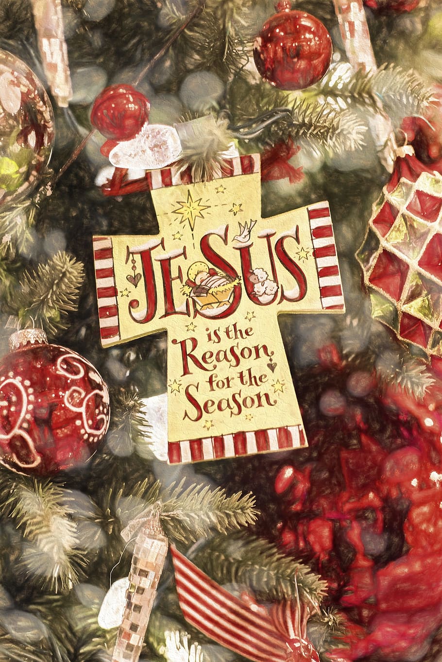 Christmas, Jesus, Ornament, Tree, Tree, Lights, ornament, tree, lights, religious, faith, holiday