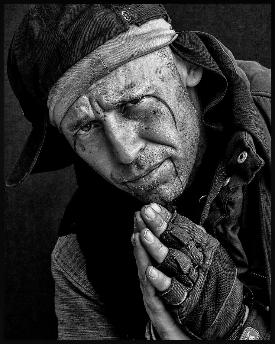 grayscale photo, man, homeless, youth, male, sad, young, person, solitude, depression