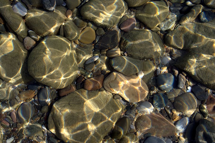 rocks, submerge, water, coast, stones, underwater, refractions, lichtspiel, full frame, backgrounds