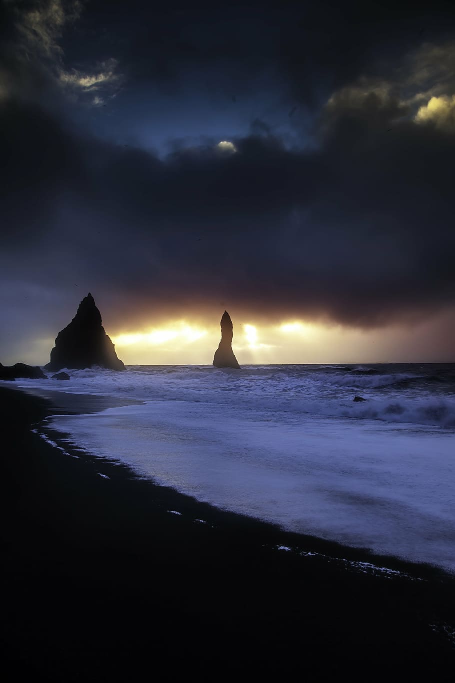 исландия, вик, пейзаж, исландский, юг, пляж, морской пейзаж, побережье, путешествие, рок