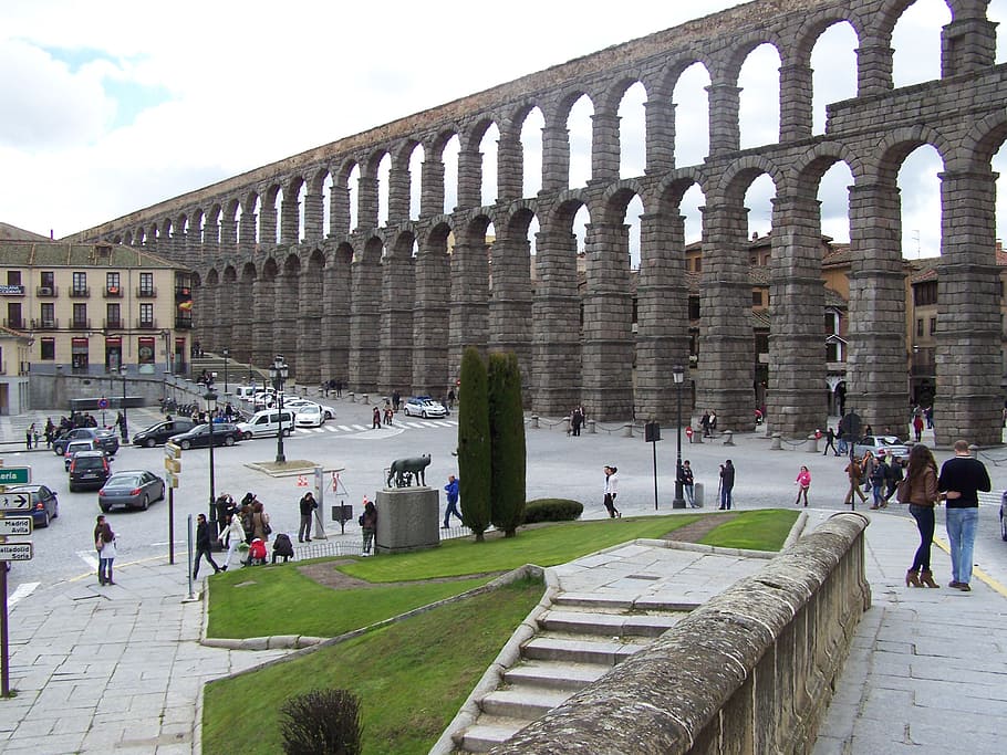 segovia, aqueduct, azoguejo, monument, civil works, architecture, roman, group of people, large group of people, history
