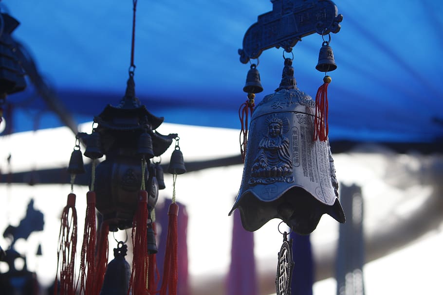 chime, wind chimes, decoration, bell, traditional, decorative, hanging, focus on foreground, architecture, built structure