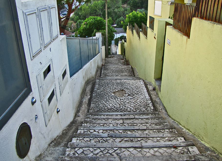 Escalera, Descenso, Etapa, el descenso, hacia abajo, Portugal, Estoril, en casa, paseo, pared