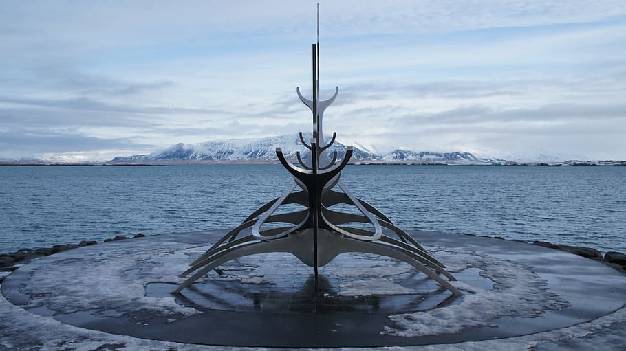 iceland, reykjavik, viking, solfar sun voyager, landscape, sea, famous, landmark, boat, monument