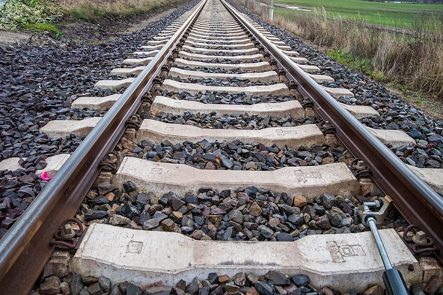 gleise, railway line, train, threshold, gravel, track bed, railroad track, track, rail transportation, solid