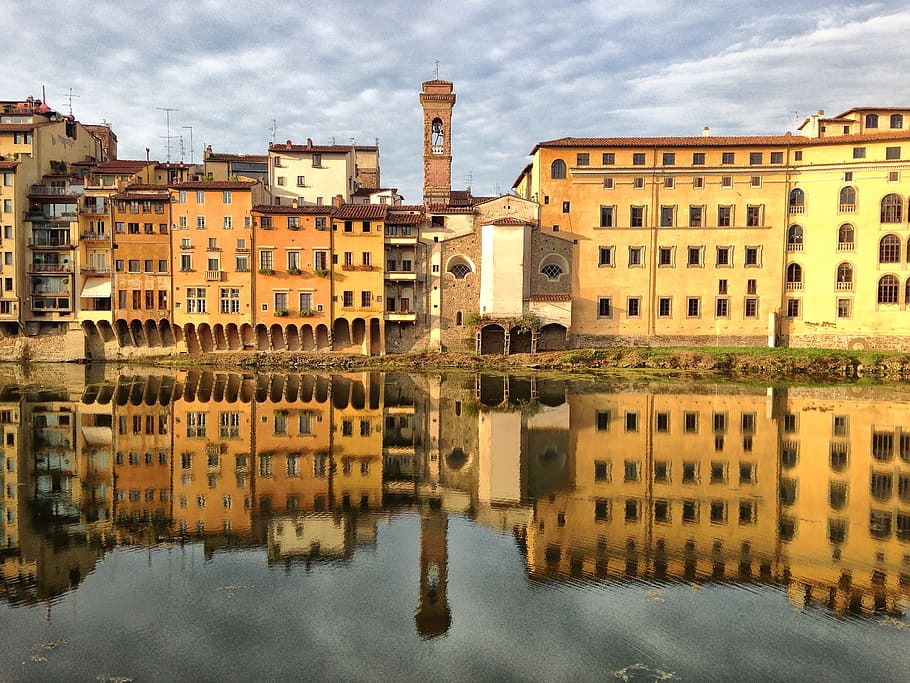 body, water, front, houses, florence, lungarno, river, water reflection, italy, arno River