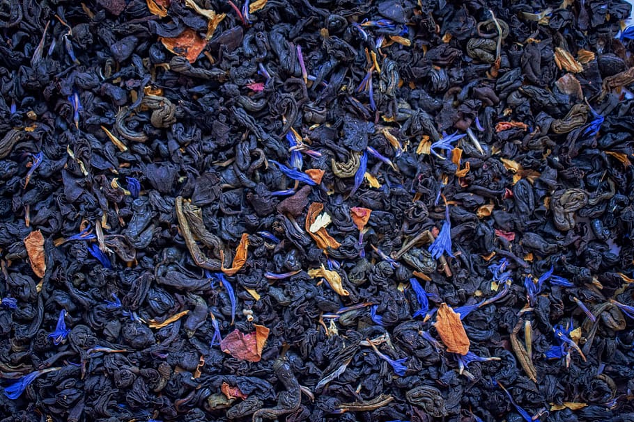 chá, flores, flores secas, textura, chá de flores, roxo, chá seco, placer, folhas de chá, quadro completo