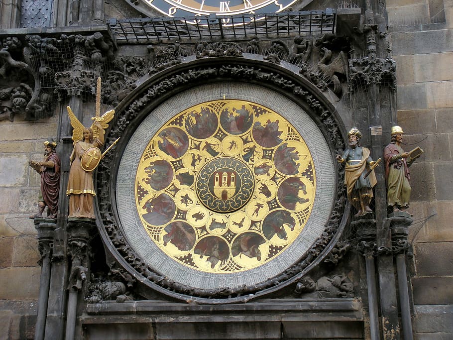 Prague, Astronomical Clock, clock, moon phases, astronomy, time, date, building exterior, travel destinations, architecture