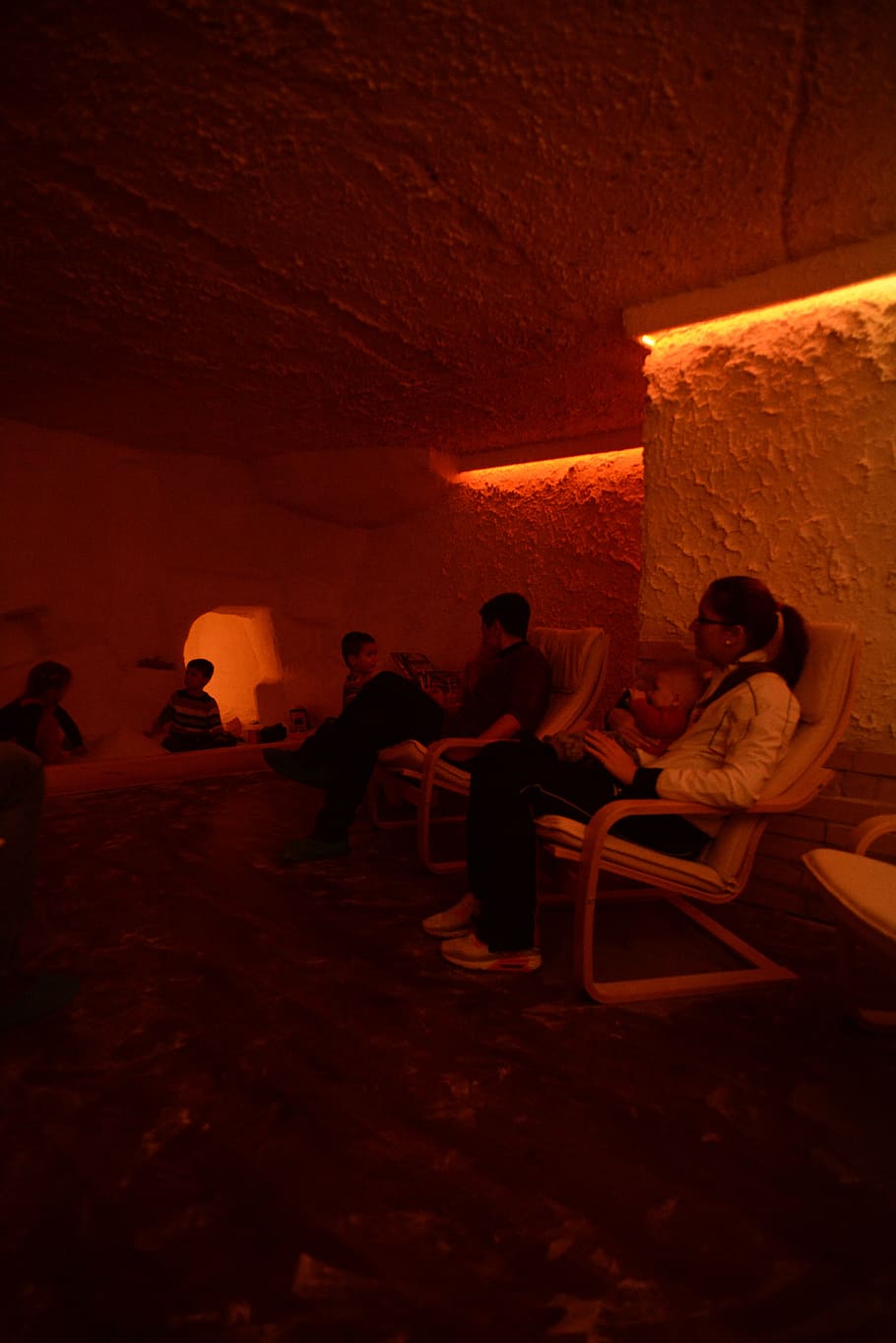 color therapy, salt cave, huntington beach, common cold, allergy, asthma, ralexáció, orange, group of people, real people