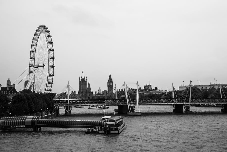 londres, ponte da torre, London Eye, rio, paisagem, arquitetura, linha do horizonte, cidade, paisagem urbana, torre