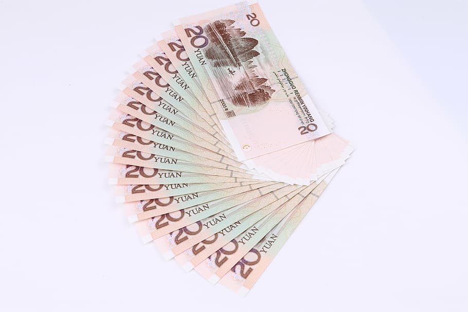 20 yuan, renminbi, um fã yuan, ¥, dinheiro, moeda, finanças, papel-moeda, riqueza, União Europeia Moeda