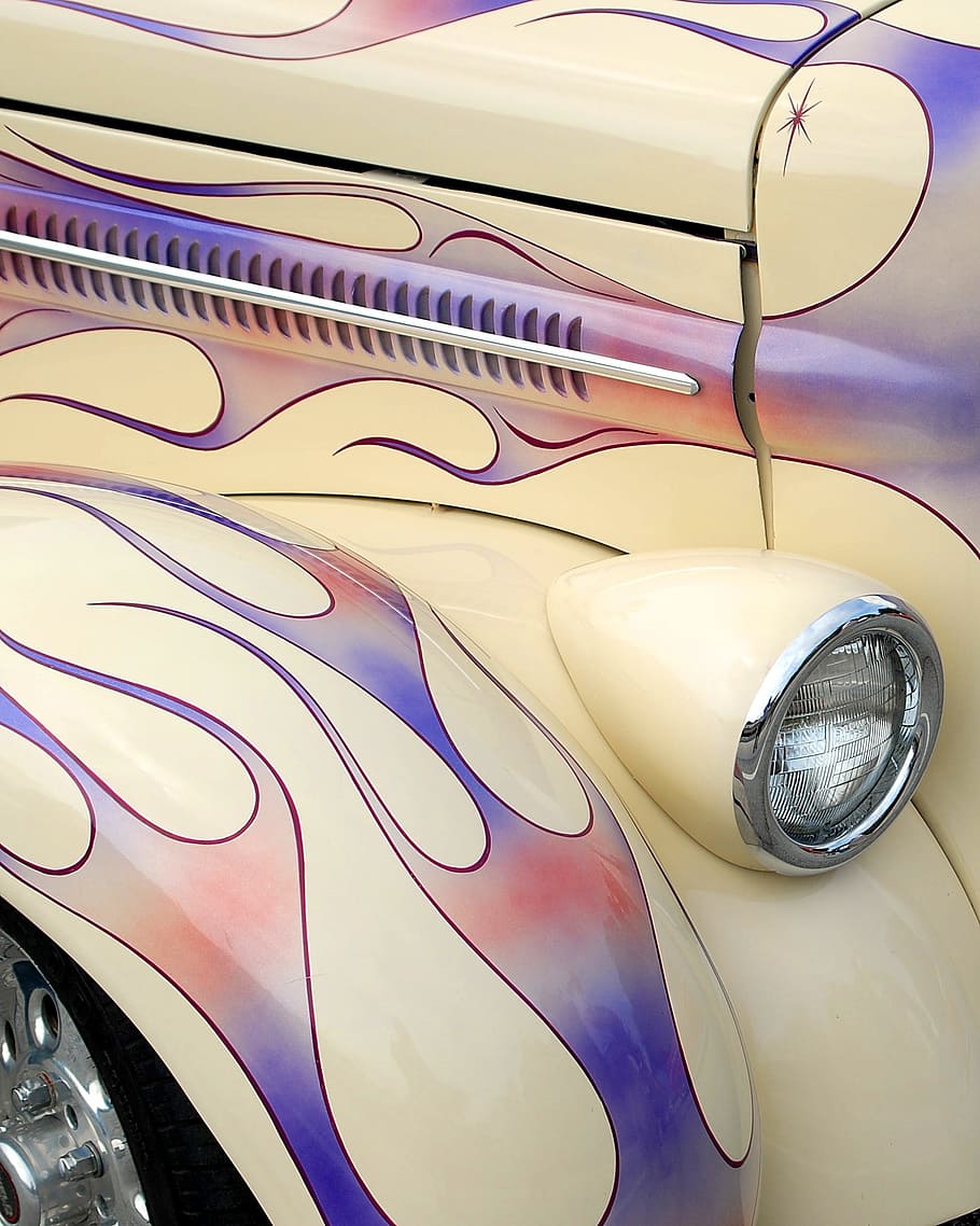 pin stripe, car, automobile, vehicle, artist, craft, paint, vintage, decoration, decorative
