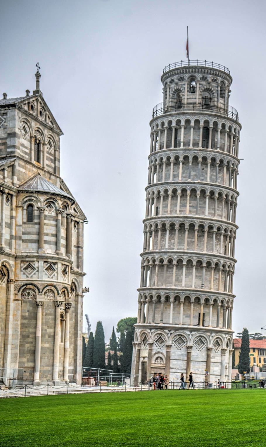 leaning tower, pisa, italy, tuscany, landscape, europe, travel, italian, scenic, sky