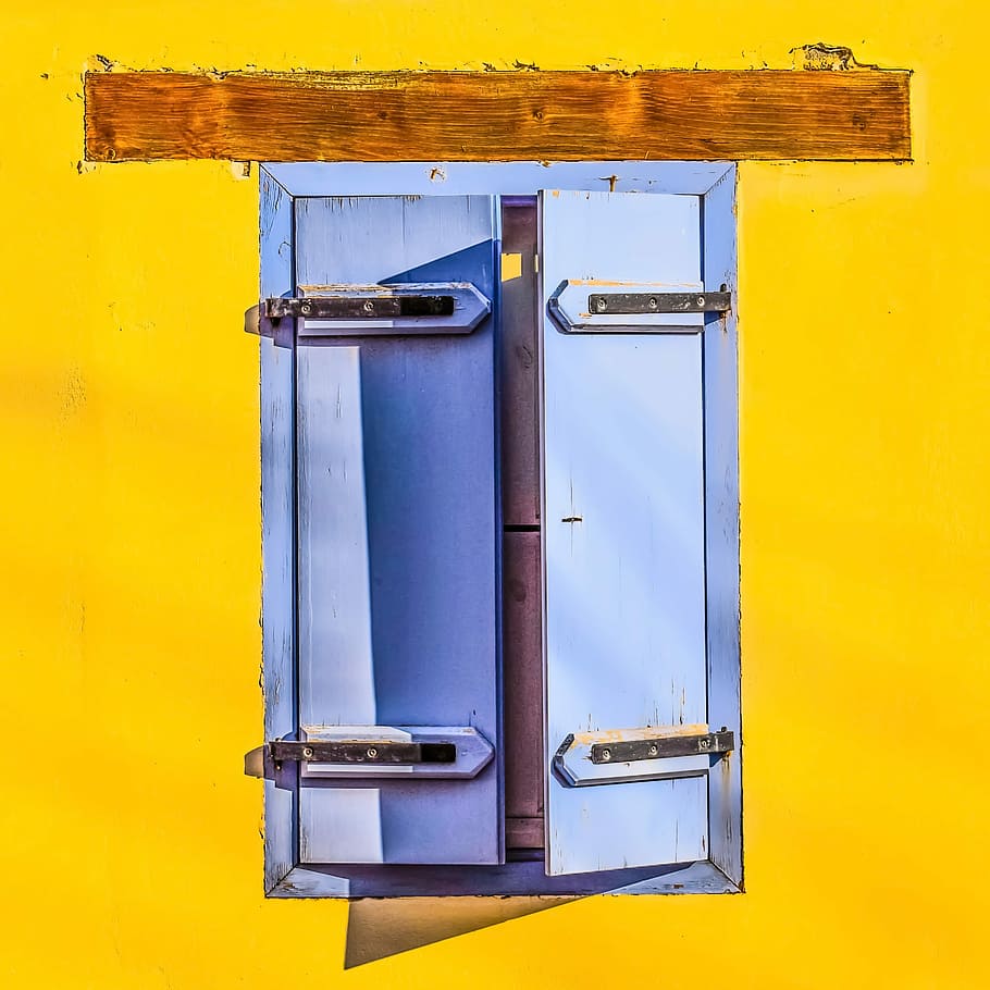 Window, Wooden, Blue, Wall, Yellow, blue, wall, colors, pop art, door, vending machine