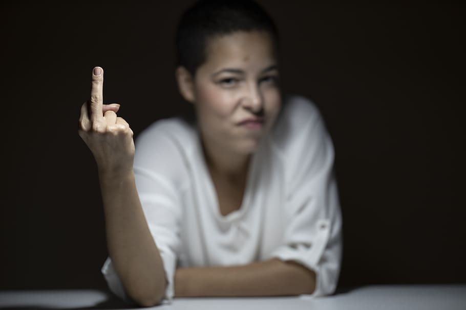 insult, middle finger, profanity, girl, woman, model, pose, expression, beautiful, human