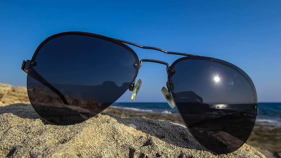 black, aviator sunglasses, gray, sand, sunglasses, summer, sun, style, glasses, sky