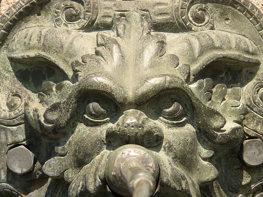 gargoyle, bronze, fountain, metal, monster, sculpture, art and craft, representation, close-up, statue