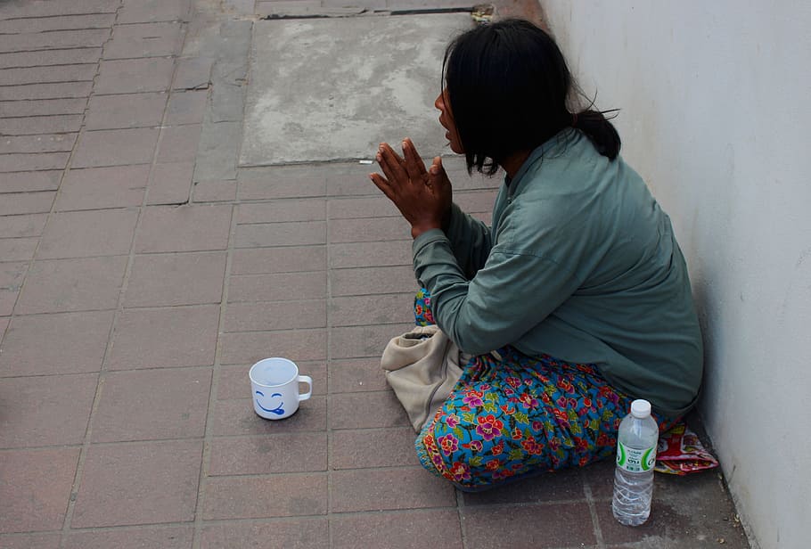person, sitting, wall, Beggar, Woman, Help, Female, Poverty, poor, homeless