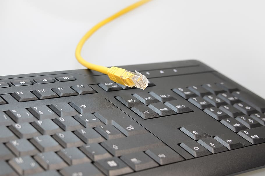 yellow, utp cable, black, Hardware, Patch Cable, Keyboard, computer, keys, input device, periphaerie
