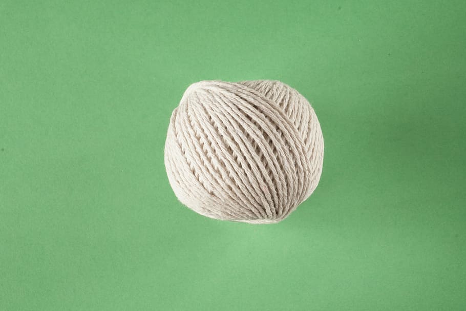 rope, knitting, cord, knaeul, role, natural fiber, wool, craft, studio shot, colored background