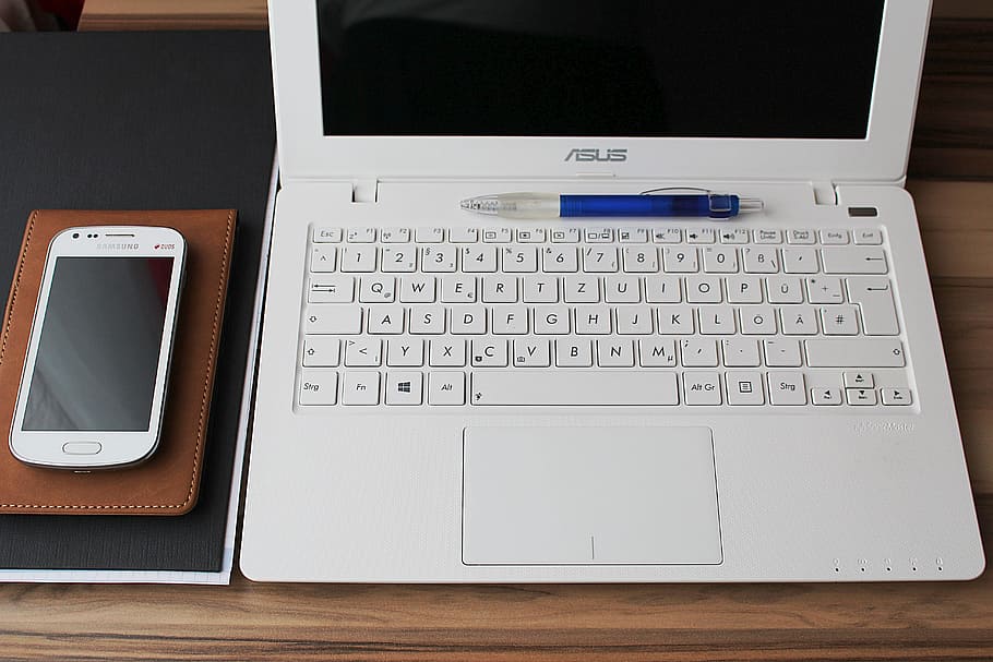 putih, smartphone Samsung, di samping, laptop asus, notebook, smartphone, rumah kantor, kantor, komputer, teknologi