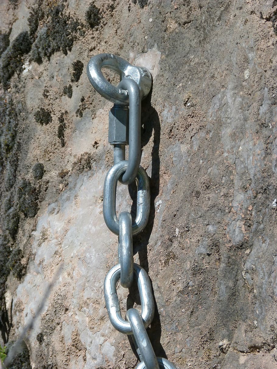 string, anchored, insurance, rock, security, mountain, scalar, metal, chain, strength