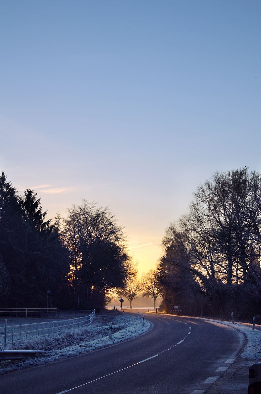 Road, Frozen, Morning, Sun, Winter, season, cold, ice, nature, landscape